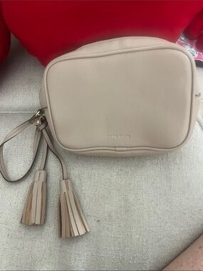 Anne Klein Pale Blush Leather large wristlet bag pocketbook purse Tassels